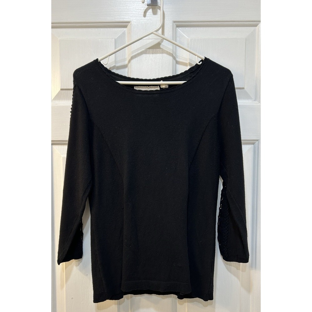 Anthropologie Angel of North Cashmere Infused Black Sweater Sz M Crochet Witchy